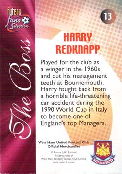 2000 Futera Fans Selection West Ham #13 Harry Redknapp Back