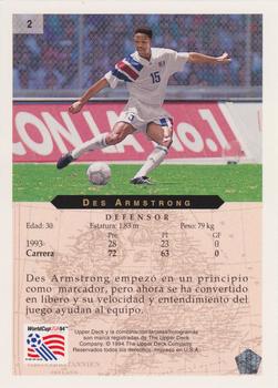 1994 Upper Deck World Cup Contenders Spanish #2 Desmond Armstrong Back