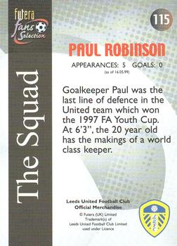 2000 Futera Fans Selection Leeds United - Foil #115 Paul Robinson Back