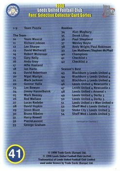 1997-98 Futera Leeds United Fans' Selection #41 Checklist 1 Back