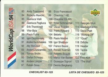1993 Upper Deck World Cup Preview (English/Spanish) #100 Checklist 83-165 Front