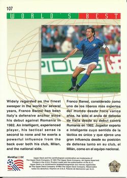 1993 Upper Deck World Cup Preview (English/Spanish) #107 Franco Baresi Back