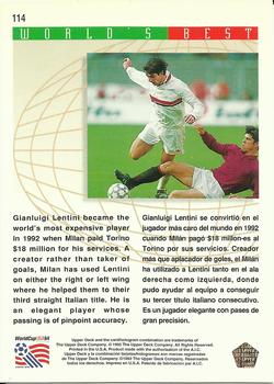 1993 Upper Deck World Cup Preview (English/Spanish) #114 Gianluigi Lentini Back