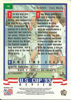 1993 Upper Deck World Cup Preview (English/Spanish) #139 Tony Meola Back