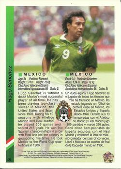 1993 Upper Deck World Cup Preview (English/Spanish) #45 Hugo Sanchez Back