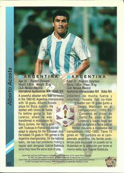 1993 Upper Deck World Cup Preview (English/Spanish) #63 Alberto Acosta Back