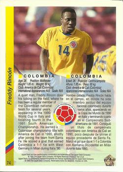 1993 Upper Deck World Cup Preview (English/Spanish) #74 Freddy Rincon Back