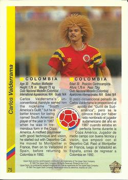 1993 Upper Deck World Cup Preview (English/Spanish) #75 Carlos Valderrama Back