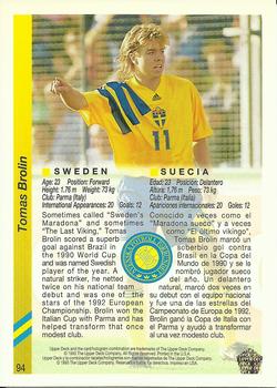 1993 Upper Deck World Cup Preview (English/Spanish) #94 Tomas Brolin Back