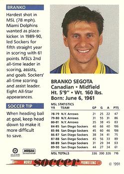 1991 Soccer Shots MSL #015 Branko Segota  Back