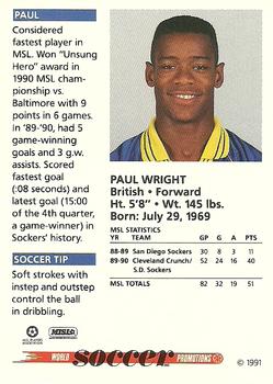 1991 Soccer Shots MSL #017 Paul Wright  Back