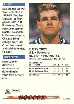 1991 Soccer Shots MSL #050 Rusty Troy  Back
