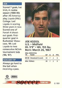 1991 Soccer Shots MSL #064 Joe Koziol  Back