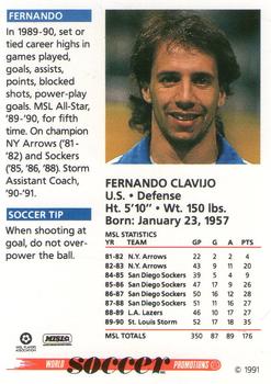 1991 Soccer Shots MSL #071 Fernando Clavijo  Back