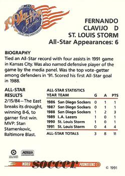 1991 Soccer Shots MSL - All-Star #5 Fernando Clavijo Back