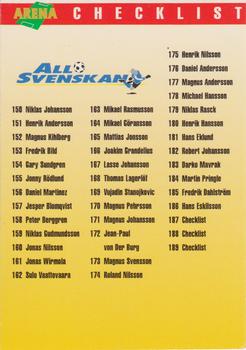1995 Arena Allsvenskan #188 Checklist Back