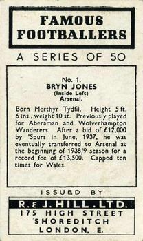 1939 R & J Hill Famous Footballers Series 1 #1 Bryn Jones Back