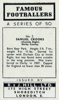 1939 R & J Hill Famous Footballers Series 1 #2 Sammy Crooks Back