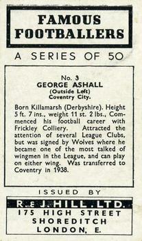 1939 R & J Hill Famous Footballers Series 1 #3 George Ashall Back