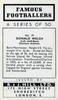 1939 R & J Hill Famous Footballers Series 1 #19 Don Welsh Back