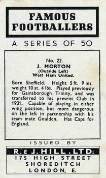 1939 R & J Hill Famous Footballers Series 1 #22 Jackie Morton Back
