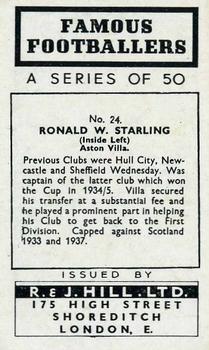 1939 R & J Hill Famous Footballers Series 1 #24 Ronnie Starling Back