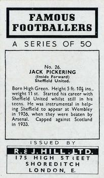 1939 R & J Hill Famous Footballers Series 1 #26 Jack Pickering Back