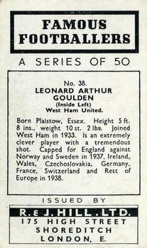 1939 R & J Hill Famous Footballers Series 1 #38 Len Goulden Back
