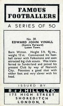 1939 R & J Hill Famous Footballers Series 1 #39 Jack Vinall Back