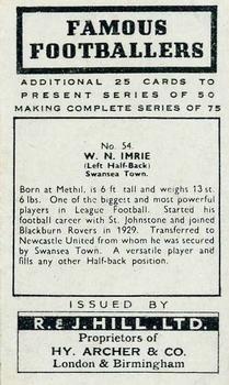 1939 R & J Hill Famous Footballers Series 2 #54 Bill Imrie Back