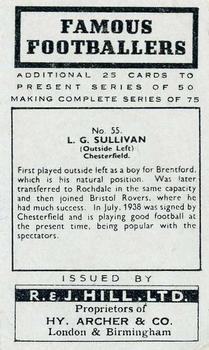 1939 R & J Hill Famous Footballers Series 2 #55 Les Sullivan Back