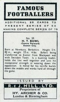 1939 R & J Hill Famous Footballers Series 2 #59 Harry Bowl Back