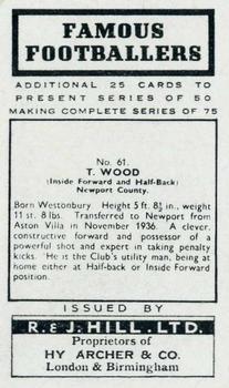 1939 R & J Hill Famous Footballers Series 2 #61 Tommy Wood Back