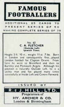 1939 R & J Hill Famous Footballers Series 2 #62 Charlie Fletcher Back