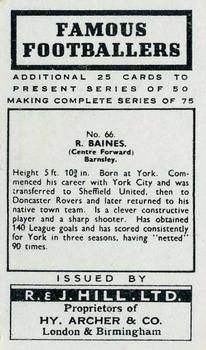 1939 R & J Hill Famous Footballers Series 2 #66 Reg Baines Back