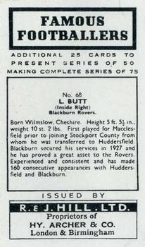 1939 R & J Hill Famous Footballers Series 2 #68 Len Butt Back