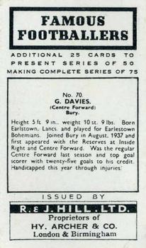 1939 R & J Hill Famous Footballers Series 2 #70 George Davies Back