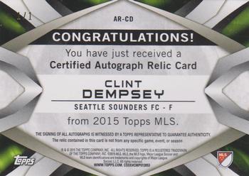 2015 Topps MLS - Autograph Relics Printing Plates Cyan #AR-CD Clint Dempsey Back