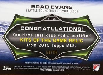 2015 Topps MLS - Kits of the Game Relics #KIT-BE Brad Evans Back