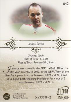2015 Futera Unique World Football #042 Andres Iniesta Back