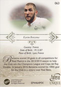 2015 Futera Unique World Football #063 Karim Benzema Back