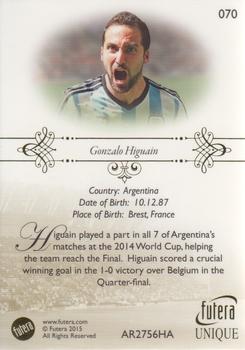 2015 Futera Unique World Football #070 Gonzalo Higuain Back