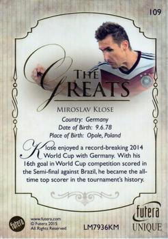 2015 Futera Unique World Football #109 Miroslav Klose Back