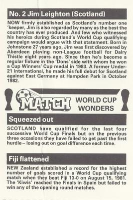 1986 Match World Cup Wonders #2 Jim Leighton Back