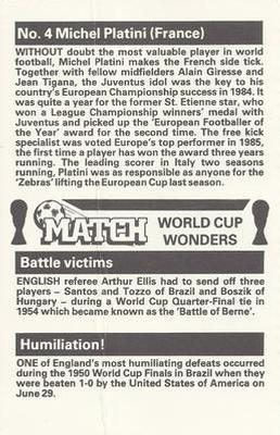 1986 Match World Cup Wonders #4 Michel Platini Back