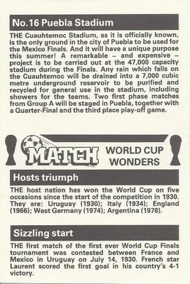 1986 Match World Cup Wonders #16 Puebla Stadium Back