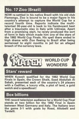 1986 Match World Cup Wonders #17 Zico Back