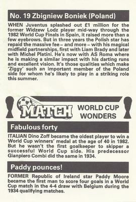 1986 Match World Cup Wonders #19 Zbigniew Boniek Back