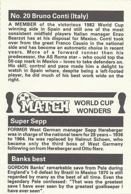 1986 Match World Cup Wonders #20 Bruno Conti Back
