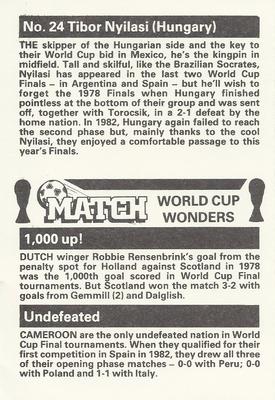 1986 Match World Cup Wonders #24 Tibor Nyilasi Back